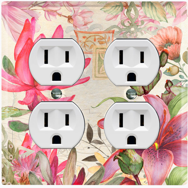 WorldAcc Metal Light Switch Plate Outlet Cover (Red Pink Magnolia